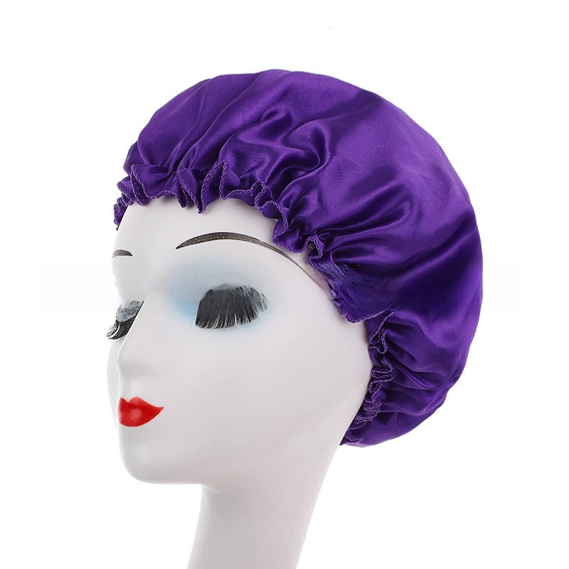Womens Satin Nightcap Shower Cap Hair Care Cap Adjustable Dome Hat