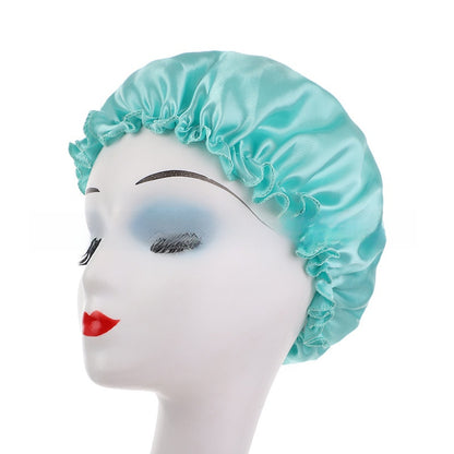 Womens Satin Nightcap Shower Cap Hair Care Cap Adjustable Dome Hat