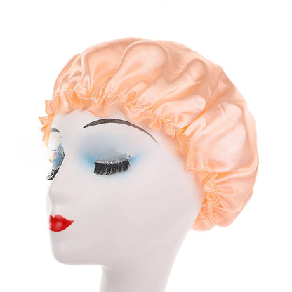 Womens Satin Nightcap Shower Cap Hair Care Cap Adjustable Dome Hat