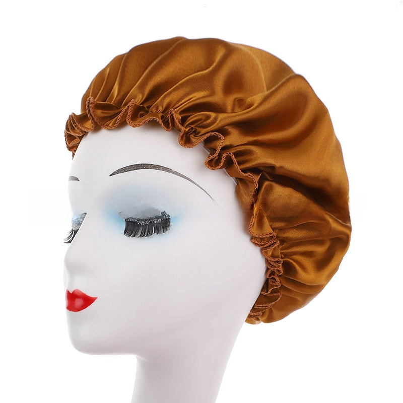 Womens Satin Nightcap Shower Cap Hair Care Cap Adjustable Dome Hat