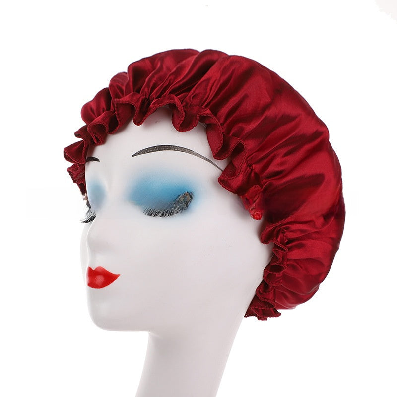 Womens Satin Nightcap Shower Cap Hair Care Cap Adjustable Dome Hat