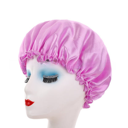 Womens Satin Nightcap Shower Cap Hair Care Cap Adjustable Dome Hat