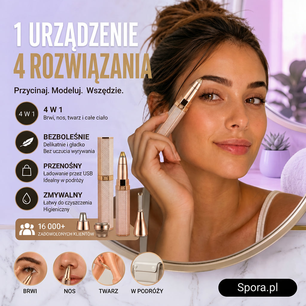 Trymer do twarzy i brwi 4 w 1 w kształcie szminki z końcówkami do brwi, nosa i twarzy