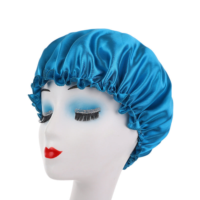 Womens Satin Nightcap Shower Cap Hair Care Cap Adjustable Dome Hat